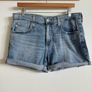 AG Becke Medium Wash Denim Relaxed Slim Rolled Hem 5" Short Women's 29